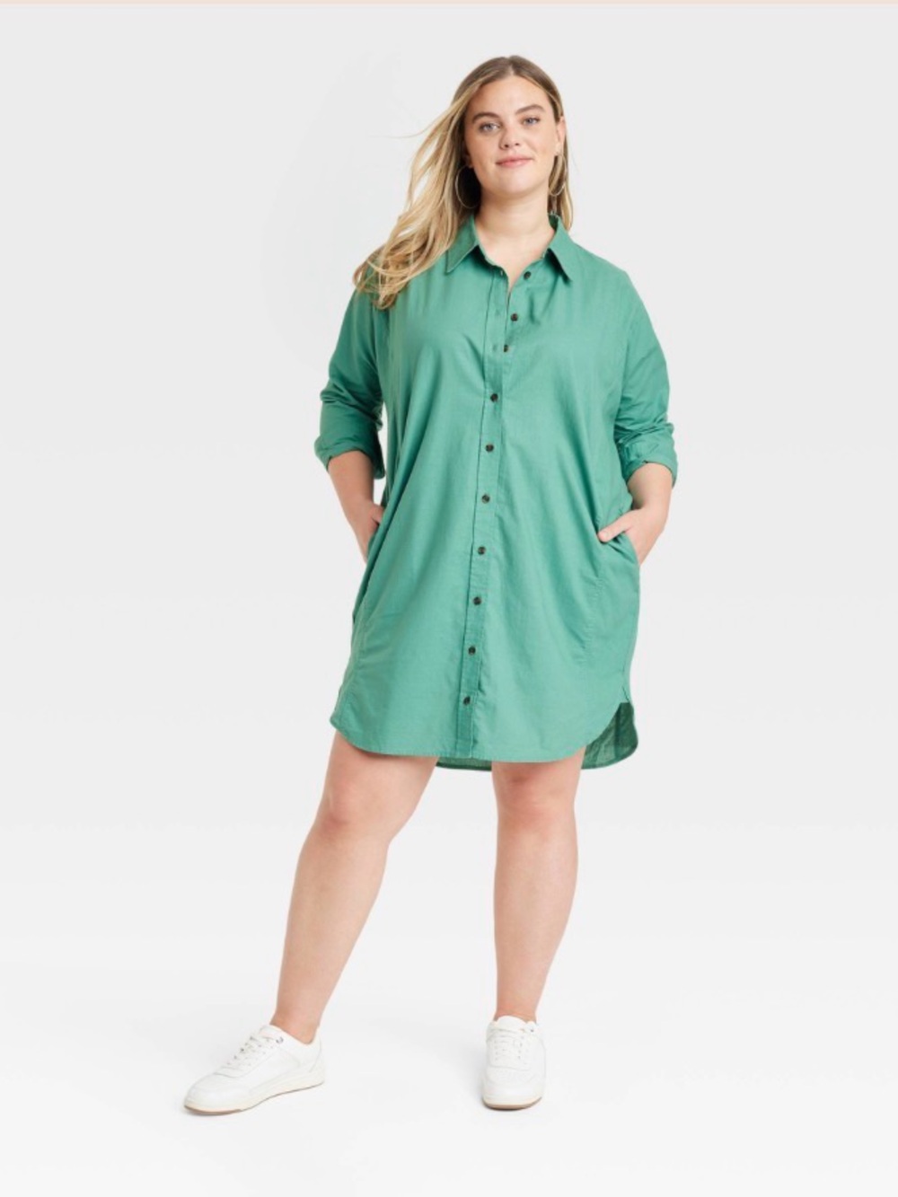 Universal Thread Teal-Green Button Front Shirt Dress